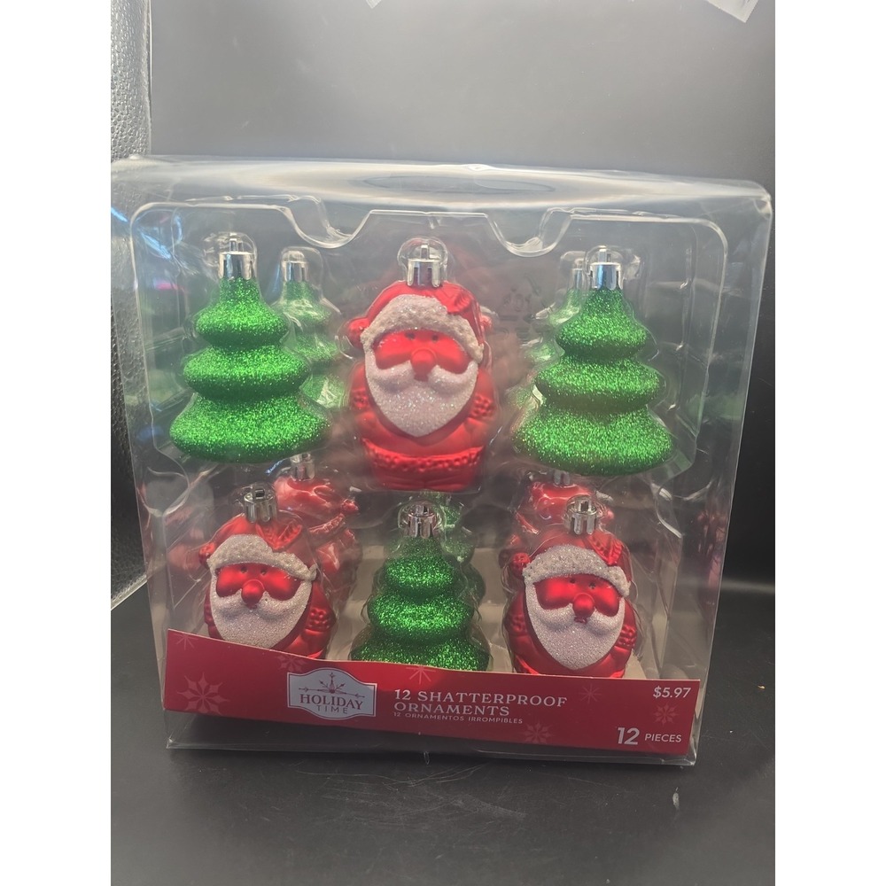 Holiday Time! 12 Shatterproof Christmas Tree & Santa Ornaments  Design